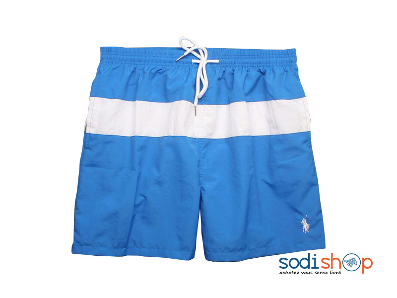 Short Ralph Lauren Taille Elastiquée avec Cordon de Serrage - Couleur Bleu Blanc BK0096
