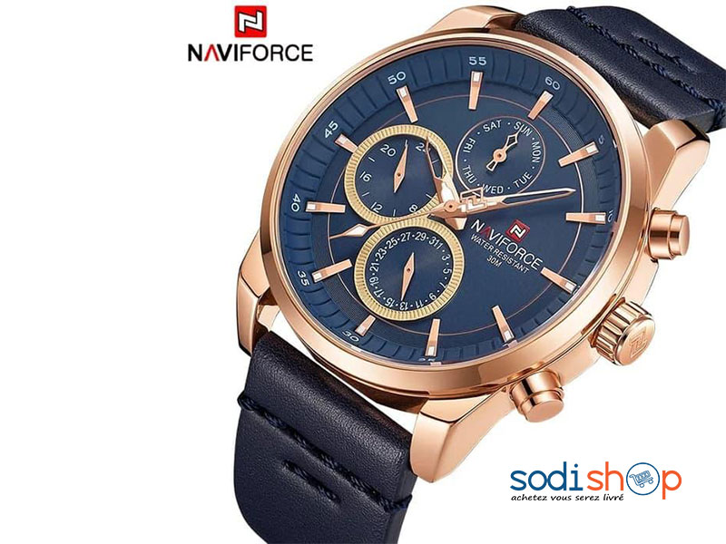 Montre Pour Homme NAVIFORCE 9148 Cadran Analogique Haute Qualité - Couleur Bleu Foncé et Or SODI00
