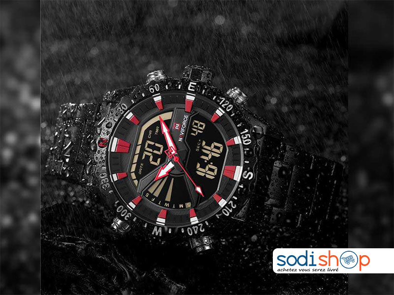 Montre de Luxe Naviforce 9136 Haute Qualité Cadran à Double Fonction Analogique et Numérique - Couleur Noir-Rouge Pour Homme SODI00