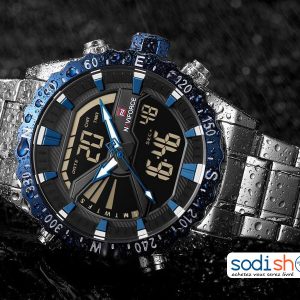 Montre de Luxe Naviforce 9136 Haute Qualité Cadran à Double Fonction Analogique et Numérique - Couleur Argent-Bleu Pour Homme SODI00