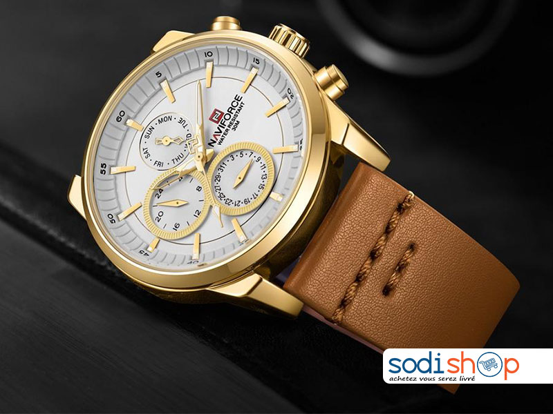 Montre Pour Homme NAVIFORCE 9148 Cadran Analogique Haute Qualité - Couleur Marron-Clair et Or SODI00
