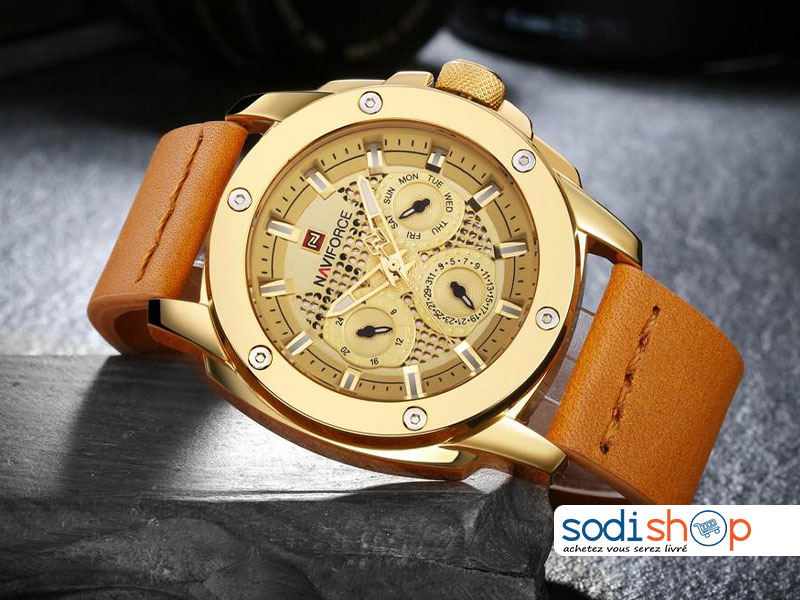 Montre Originale NAVIFORCE 9116 Design Spécial Haute Qualité avec Indicateur de Date - Couleur Jaune Or SODI00