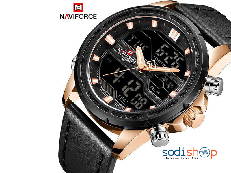 Montre Naviforce 9138 Ultra Stylée Double Fonction Affichage Numérique et Analogique - Couleur Noir-Marron Pour Homme SODI00