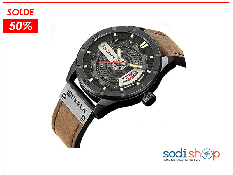 Curren 8301 Montre en Simili Cuir Pour Homme avec Date - Couleur Marron Noir SODI00