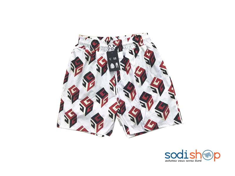 Short à Motif Taille Elastiquée - Couleur Blanc Pour Homme BK0096
