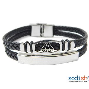 Bracelet Tressé en Cuir Synthétique Noire Pour Homme et Femme Sodi00