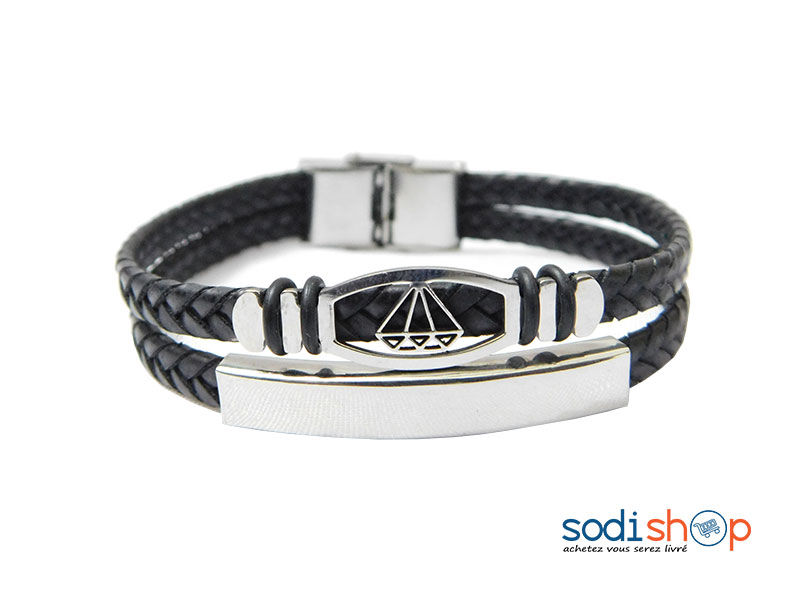 Bracelet Tressé en Cuir Synthétique Noire Pour Homme et Femme Sodi00