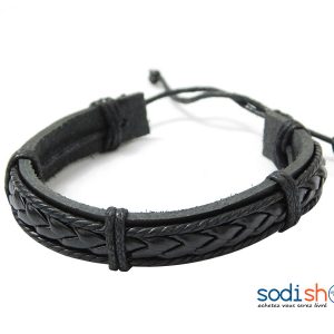 Bracelet Tressé en Cuir Synthétique Noire Pour Homme et Femme Sodi00
