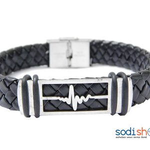 Bracelet Tressé en Cuir Synthétique Noire Pour Homme et Femme Sodi00