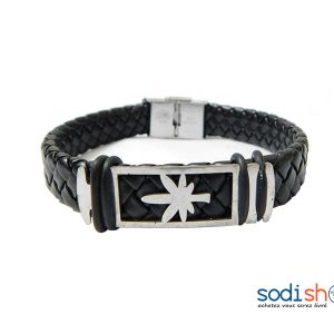 Bracelet Tressé en Cuir Synthétique Noire Pour Homme et Femme Sodi00