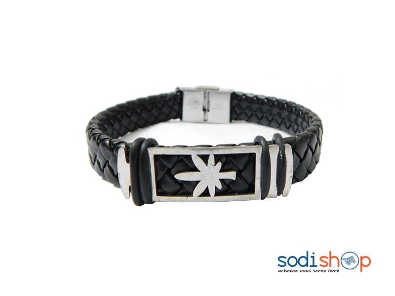 Bracelet Tressé en Cuir Synthétique Noire Pour Homme et Femme Sodi00