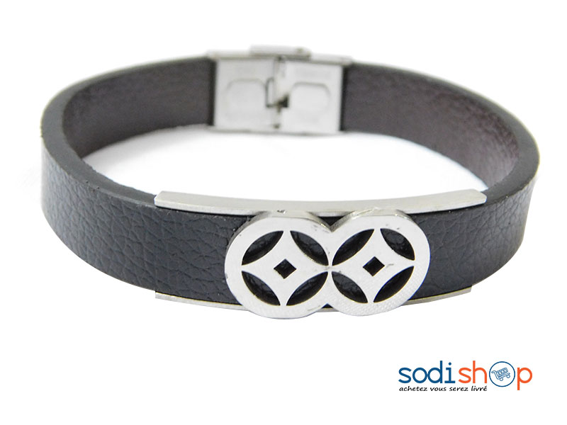 Bracelet en Cuir Synthétique Noire Pour Homme et Femme Sodi00