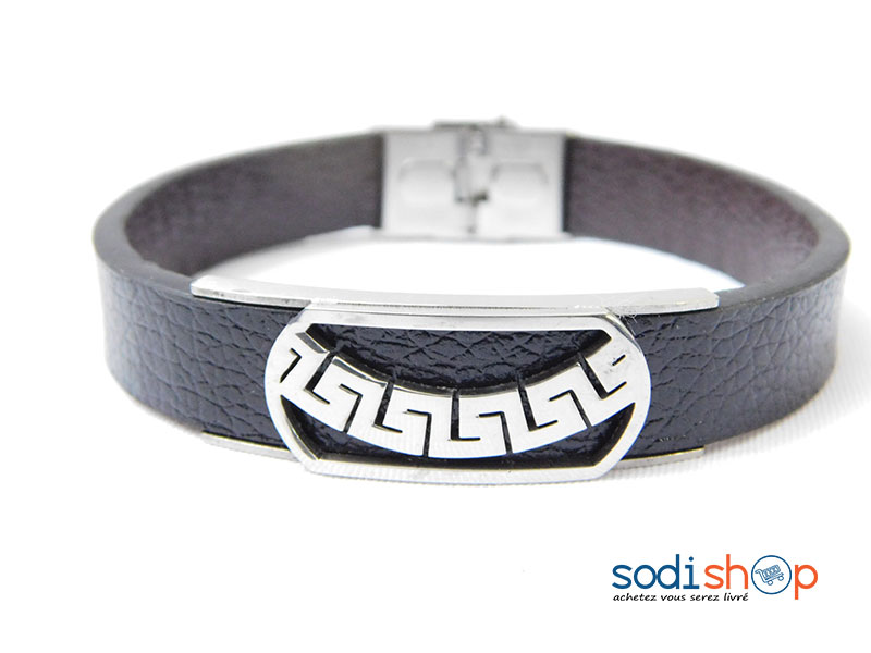 Bracelet en Cuir Synthétique Noire Pour Homme et Femme Sodi00