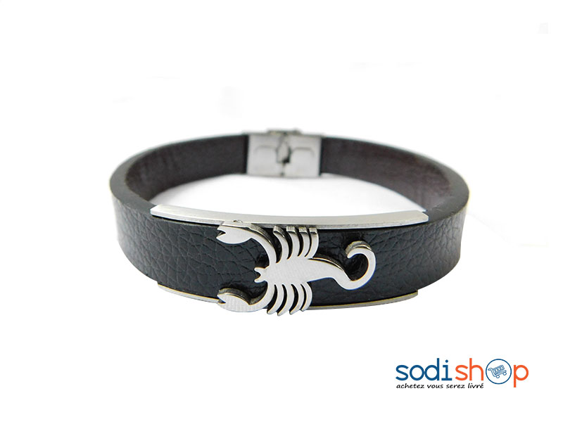Bracelet en Cuir Synthétique Noire Pour Homme et Femme Sodi00