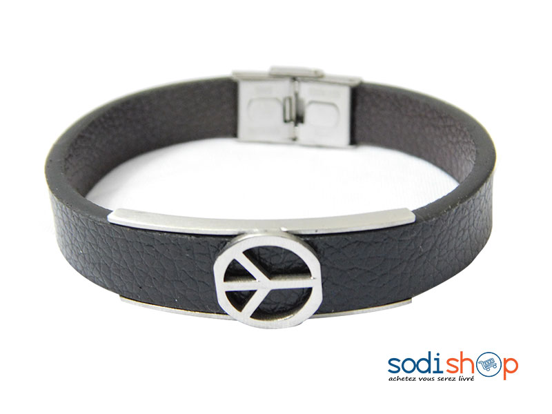 Bracelet en Cuir Synthétique Noire Pour Homme et Femme Sodi00