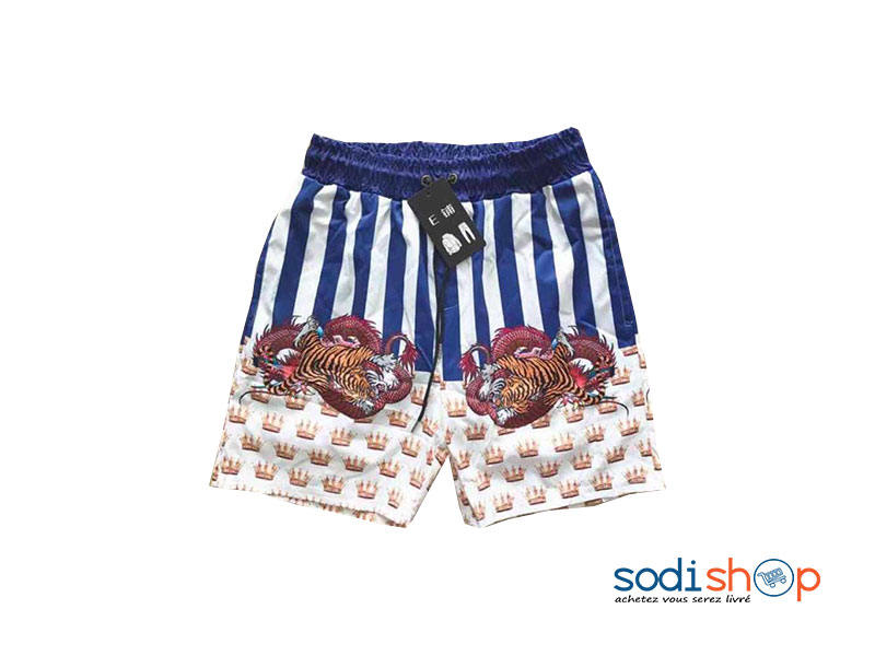 Short à Motif Taille Elastiquée avec Cordon de Serrage BK0096