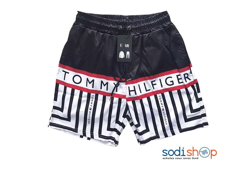 Short Tommy Hilfiger Taille Elastiquée Haute Qualité - Couleur Noir Blanc BK0096