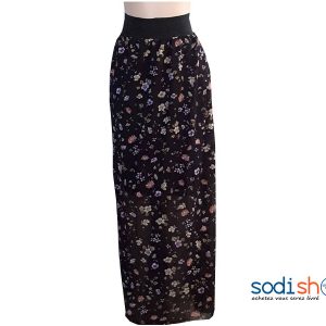 Jupe Longue Fluide à Taille Elastiqué en Mousseline de Soie Imprimé à Fleur  MM0097