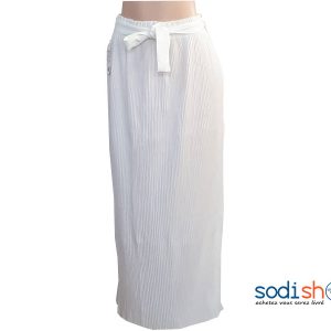 Jupe Plissé Longue à Taille Elastiqué avec Ceinture Assortie Couleur Blanche MM0097