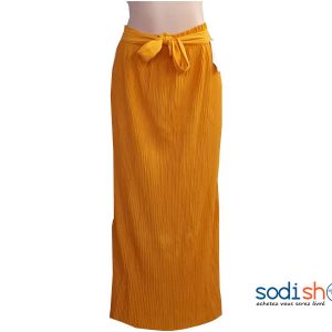 Jupe Plissé Longue à Taille Elastiqué avec Ceinture Assortie Couleur Jaune MM0097