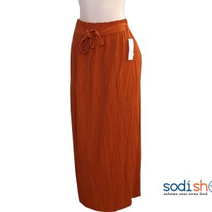 Jupe Plissé Longue à Taille Elastiqué avec Ceinture Assortie Couleur Orange MM0097