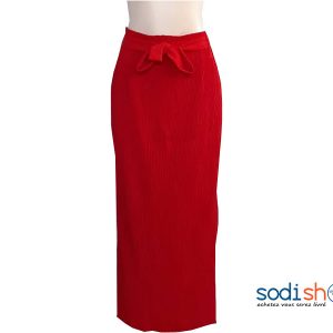 Jupe Plissé Longue à Taille Elastiqué avec Ceinture Assortie Couleur Rouge  MM0097