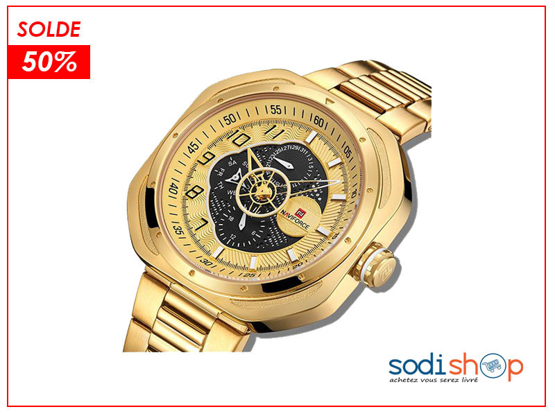 NAVIFORCE NF9141 Montre Originale Conception Luxueuse Cadran Analogique - Couleur Or SODI00