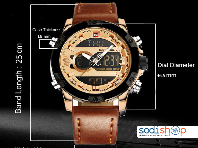 Montre NAVIFORCE NF9097 Haute Qualité Bracelet en Cuir Cadran à Double Fonction - Pour Homme DIA00169