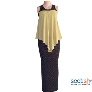 Robe Moulante avec Gilet Imprimer à Pois Couleur Noire-Jaune MM0097