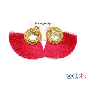 Boucles d’Oreilles Munies de Paillettes Couleur Rouge-Or - Accessoires Pour Femme EB001
