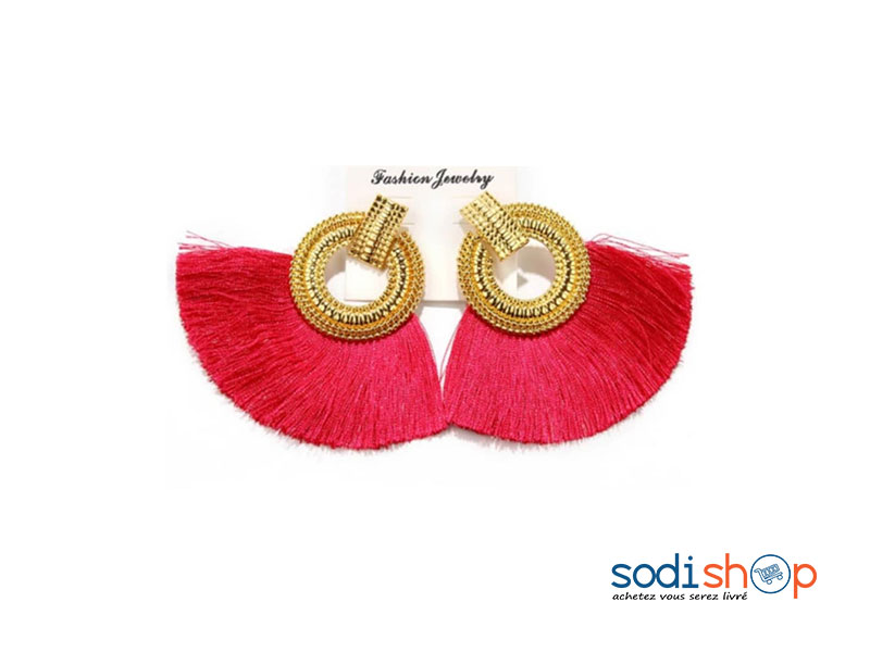 Boucles d’Oreilles Munies de Paillettes Couleur Rouge-Or - Accessoires Pour Femme EB001