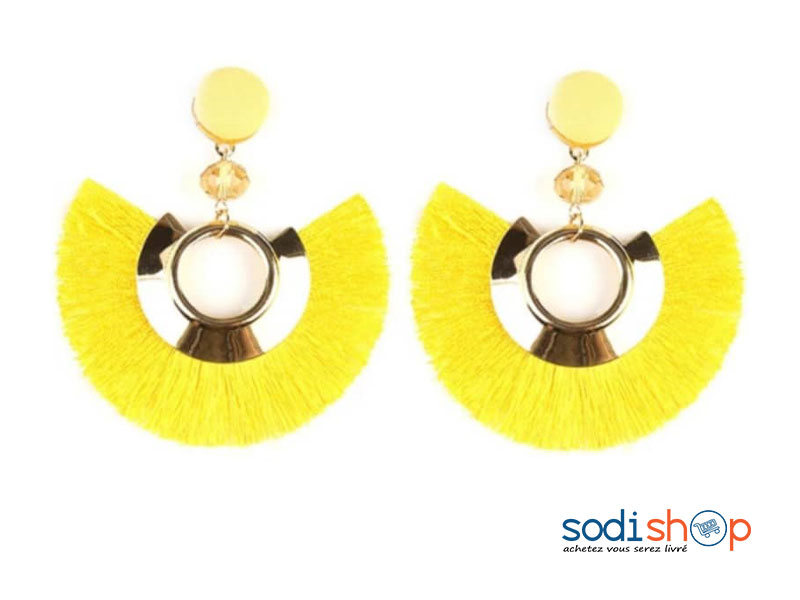Boucles d’Oreilles Munies de Paillettes Couleur Jaune-Or - Accessoires Pour Femme EB001