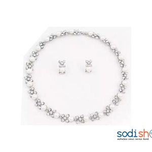 Accessoire Pour Femme Collier en Perle avec Boucles d’Oreilles - Couleur Blanc EB001