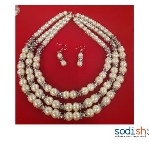 Bijoux en Perles Ravissant + Boucles d’Oreilles - Couleur Beige Pour Femme EB001
