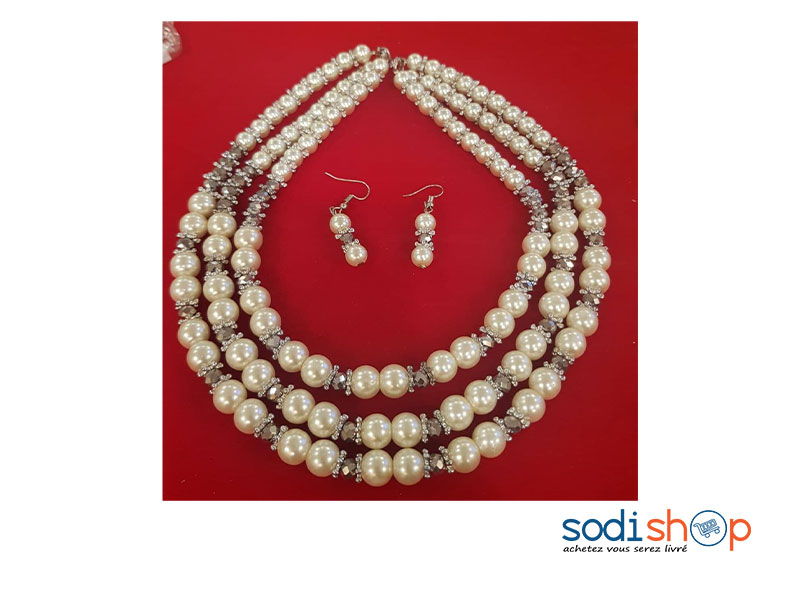 Bijoux en Perles Ravissant + Boucles d’Oreilles - Couleur Beige Pour Femme EB001