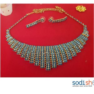 Collier avec Boucles d’Oreilles Accessoires Pour Femme - Couleur Bleu-Or EB001