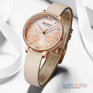 Curren 9065 Montre de Luxe Bracelet en Cuir Mouvement à Quartz - Couleur Beige Pour Femme DIA00169
