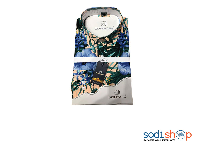 OdinMars Chemise à Fleur Confortable et Stylé - Couleur Bleu Beige BC00103