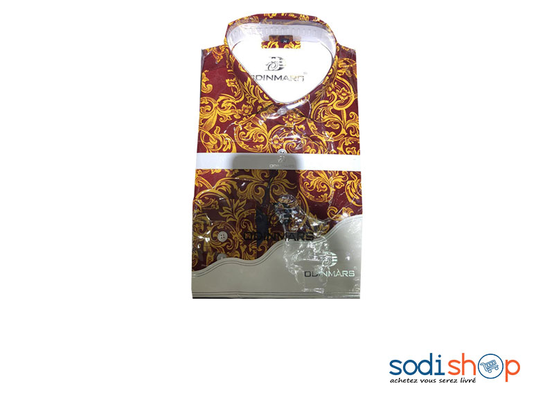 OdinMars Chemise à Fleur Haute Qualité - Couleur Jaune Bordeaux Pour Homme BC00103