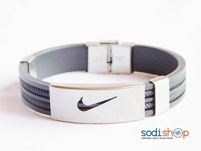 Bracelet en Caoutchouc Motif Nike Couleur Noire Sodi00