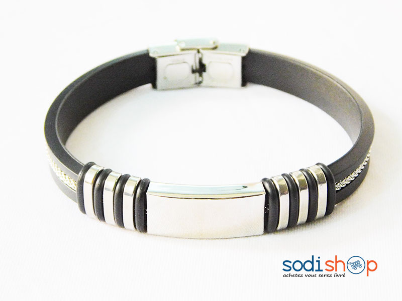 Bracelet en Caoutchouc et Acier Couleur Noire Pour Femme Sodi00