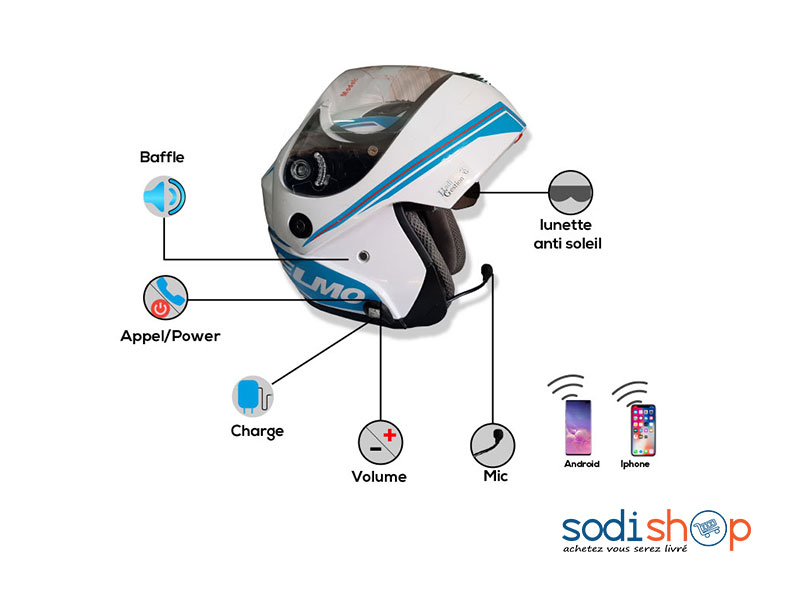 Casque de Moto Equipée de Périphérique Bluetooth MP3 Sonorité Puissante - HG-OEB-53