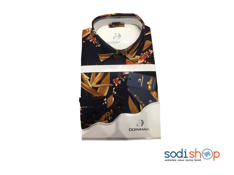 OdinMars Chemise Pour Homme Motif Floral - Couleur Bleu Marron BC00103