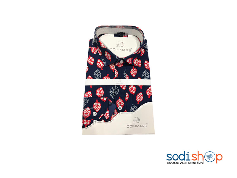 OdinMars Chemise à Motif - Couleur Bleu Rouge Pour Homme BC00103