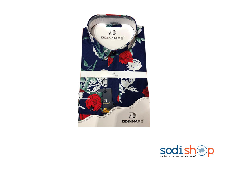 OdinMars Chemise à Fleur Couleur Bleu Blanc - Pour Homme BC00103