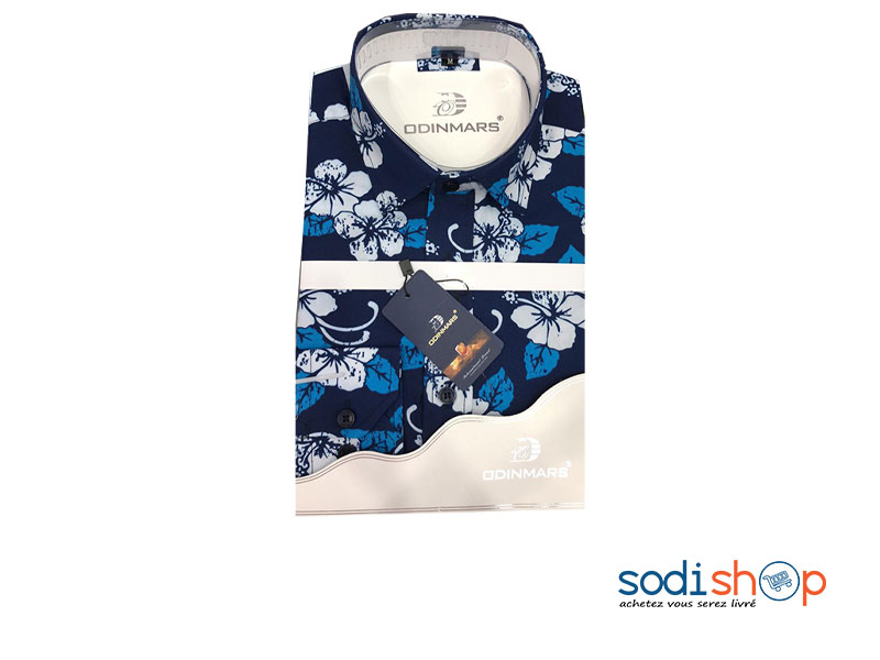Chemise à Fleur Pour Homme Manche Longue Bleu et Blanc BC00103
