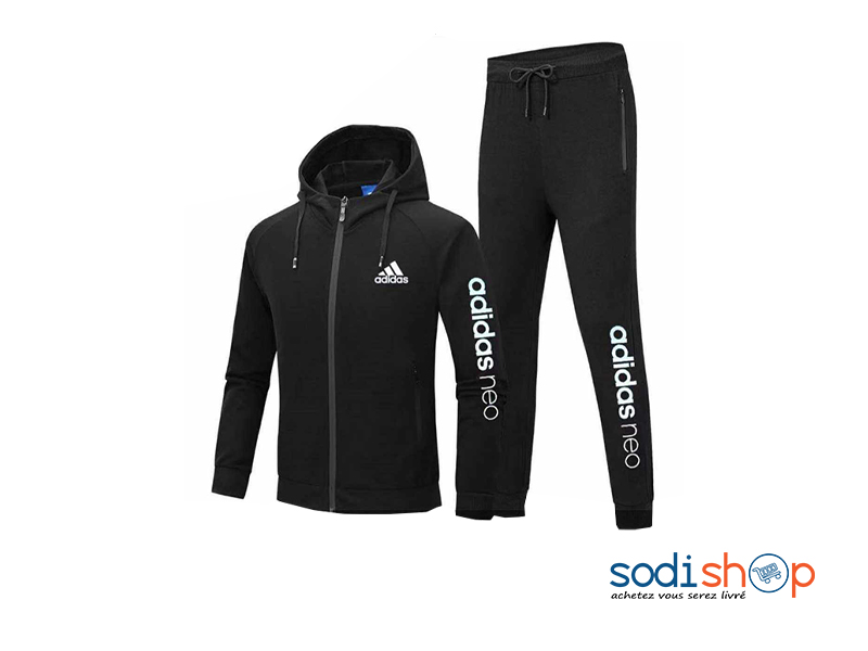 Ensemble Adidas Sweat à Capuche + Pantalon Jogging - Couleur Noir Blanc WA0021