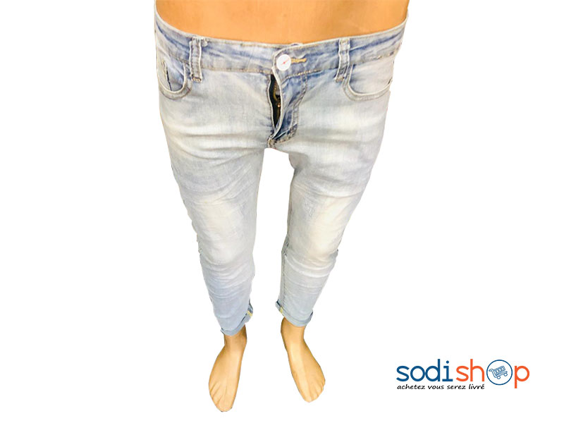 Jean Slim Tissu Confortable - Couleur Bleu Blanc Pour Homme BJ00100