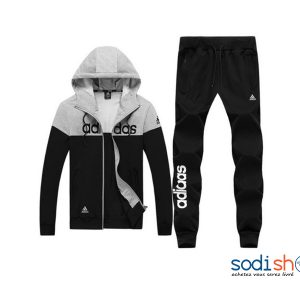 Ensemble Adidas Sweat à Capuche + Pantalon Jogging - Couleur Noir Gris WA0021