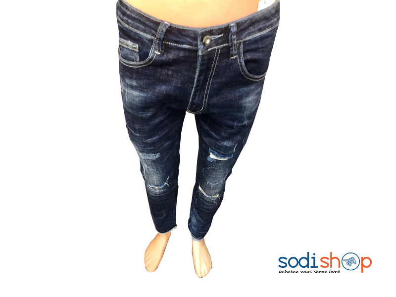 Jean Destroy Blessé Design Spécial - Couleur Bleu Pour Homme BJ00100